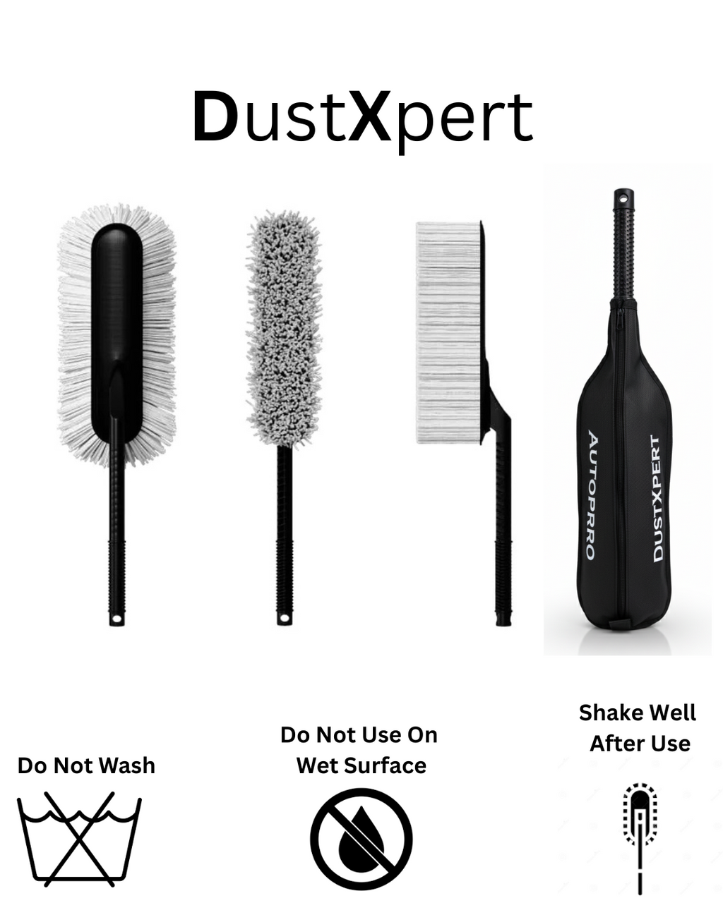 AutoPrro (Auto Prro) Set of cleaning brushes with DustXpert branding on a white background