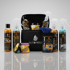 Autoprro car care product set with various bottles and a black bag