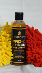 AutoPrro Automotive shampoo bottle labeled 'PRO-FOAM' with cleaning tools 