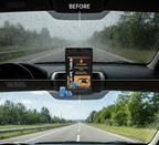 Autoprro Car Glass with a  AutoRAS product and 'Before' and after label on a wet windshield.