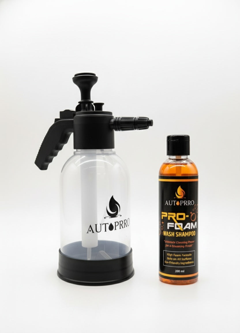Spray bottle and bottle of Autoprro Pro Foam Wash Shampoo