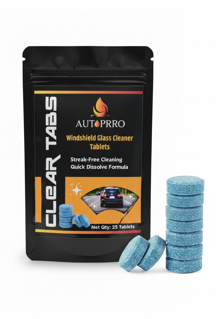 Autoprro windshield glass cleaner tablets packaging with blue 25 tablets