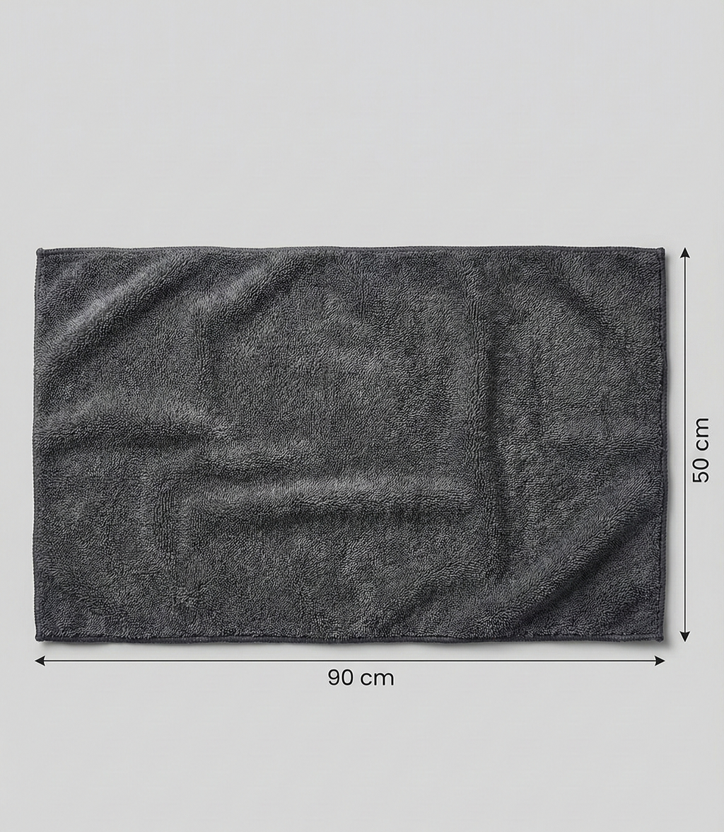 AutoPrro Gray towel with dimensions on a light gray background