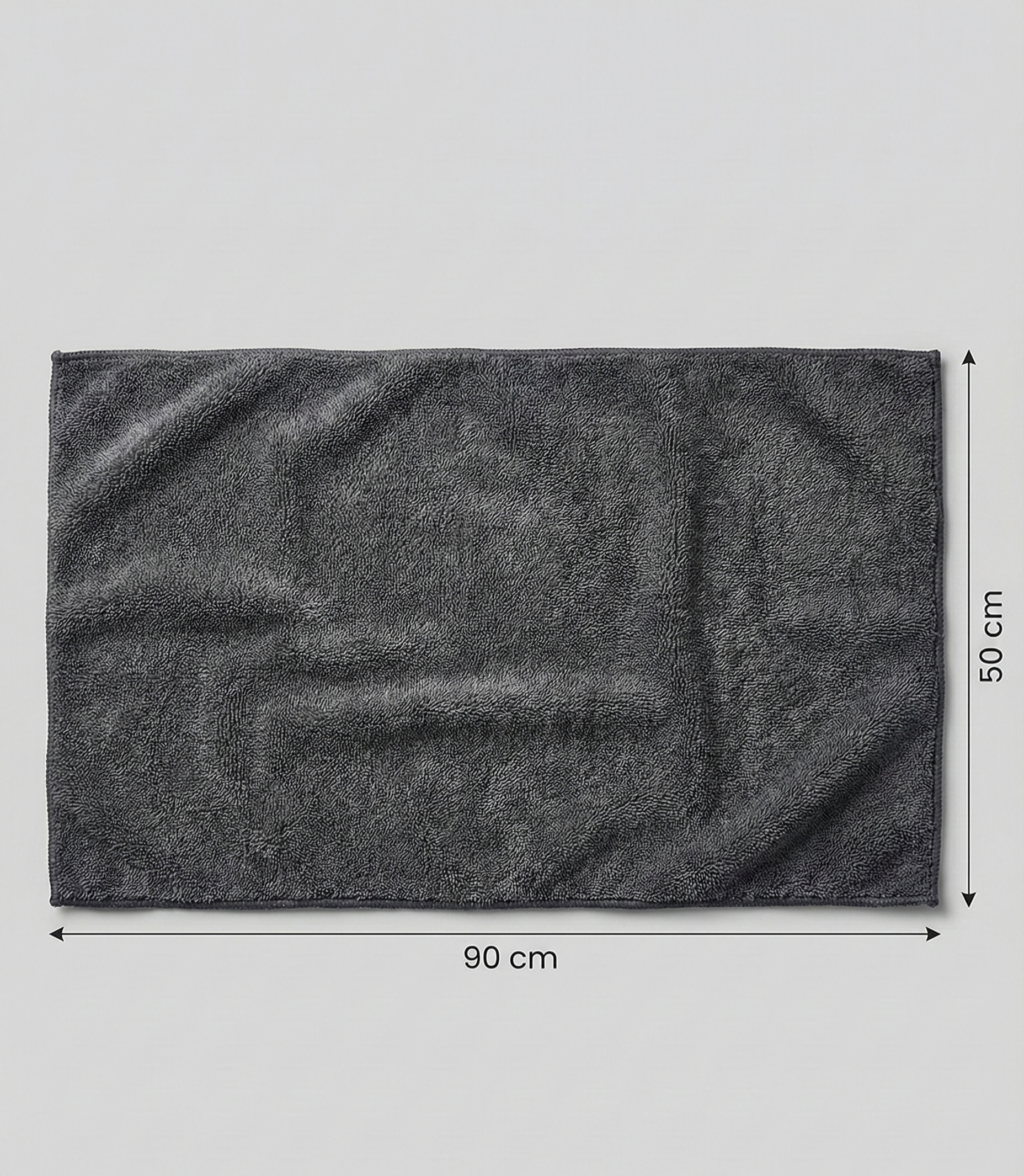 AutoPrro Gray towel with dimensions on a light gray background