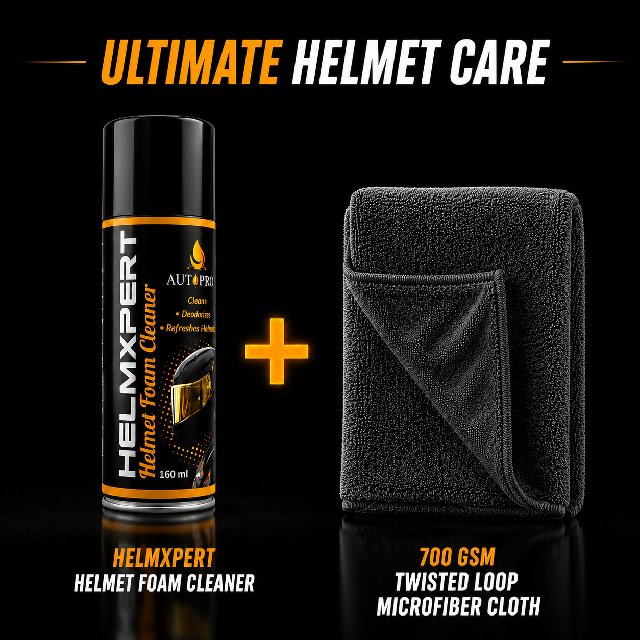 Autoprro Helmet Care Combo | Foam Cleaner + 700 GSM Microfiber Cloth